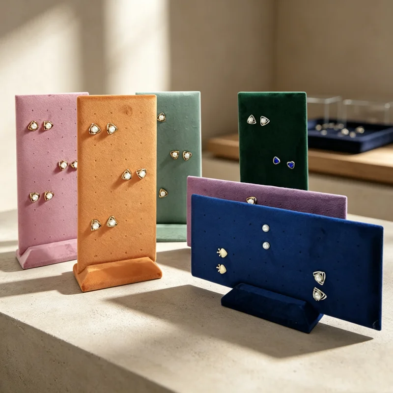 Velvet Earrings Jewelry Display Props 40 Holes Earring Studs Storage Stand Home Counter Display Rack with Multiple Colors