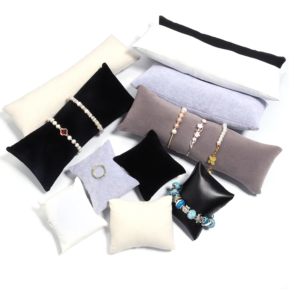 Jewelry Pillow Stand Velvet PU Leather Holder Organizer Bracelet Case Bangle Anklet Watch Display Photography Prop Wholesale