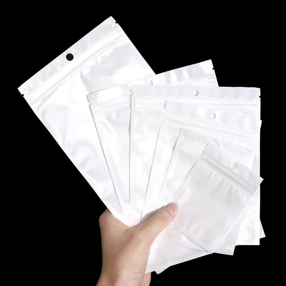 30/50/l00pcs White Jewelry Bags OPP Packing Zip Pouch For Jewelry Display Storage Small Bead Earring Packaging Supplies