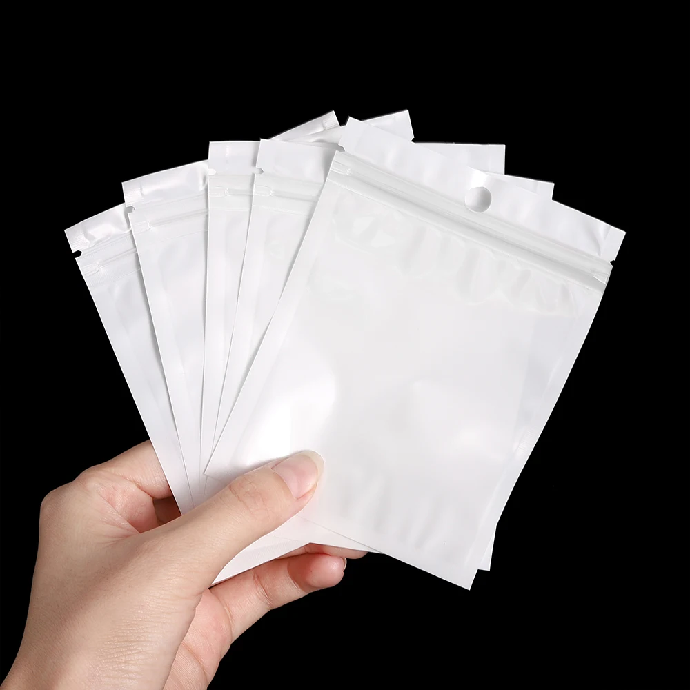 30/50/l00pcs White Jewelry Bags OPP Packing Zip Pouch For Jewelry Display Storage Small Bead Earring Packaging Supplies