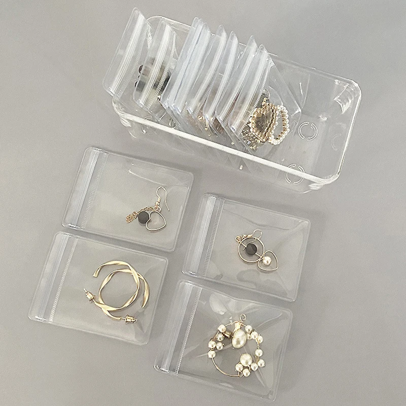 20pcs Transparent PVC Jewelry Pouches Bag Anti-Oxidation Zip Lock Storage Bag for Earring Ring Necklace Display Retail Packaging