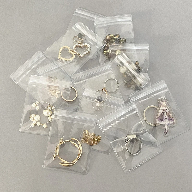 20pcs Transparent PVC Jewelry Pouches Bag Anti-Oxidation Zip Lock Storage Bag for Earring Ring Necklace Display Retail Packaging