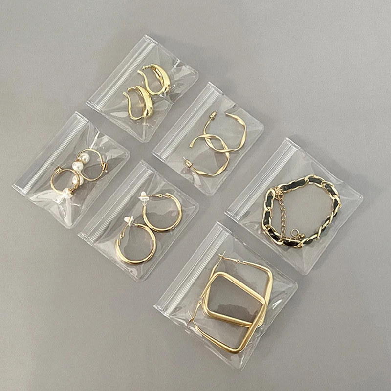 20pcs Transparent PVC Jewelry Pouches Bag Anti-Oxidation Zip Lock Storage Bag for Earring Ring Necklace Display Retail Packaging