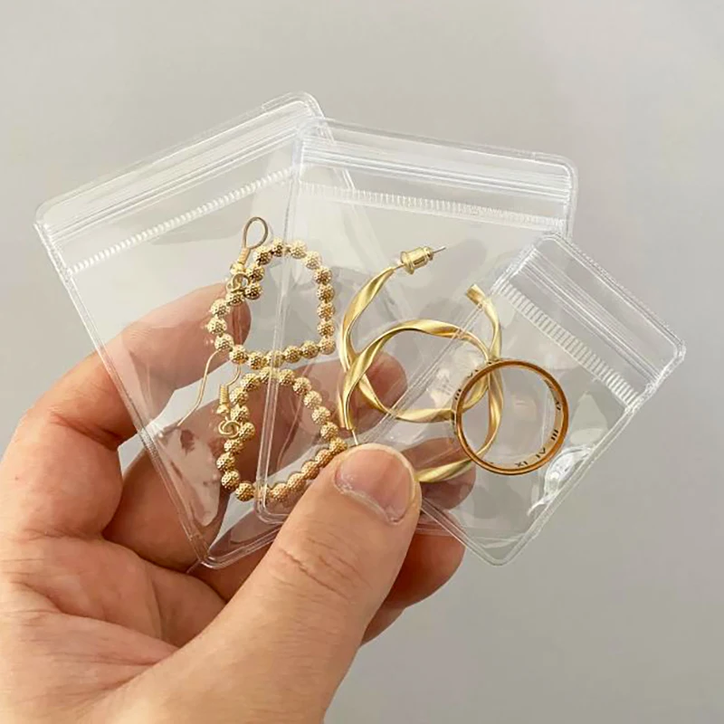 20pcs Transparent PVC Jewelry Pouches Bag Anti-Oxidation Zip Lock Storage Bag for Earring Ring Necklace Display Retail Packaging