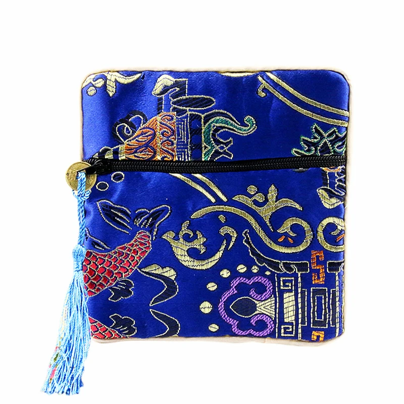 Classic Jewelry Bag Embroidery Tassel Earrings Ring Buddha Beads Bracelet Pendant Storage Zipper Pouch Portable Cloth Lucky Bags