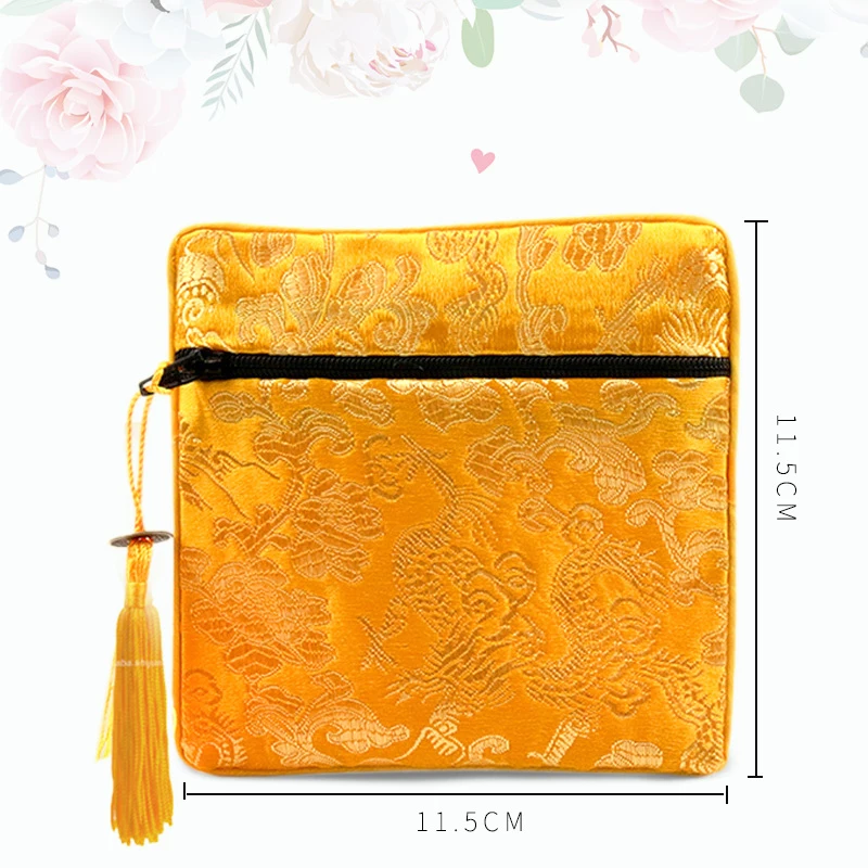 Classic Jewelry Bag Embroidery Tassel Earrings Ring Buddha Beads Bracelet Pendant Storage Zipper Pouch Portable Cloth Lucky Bags