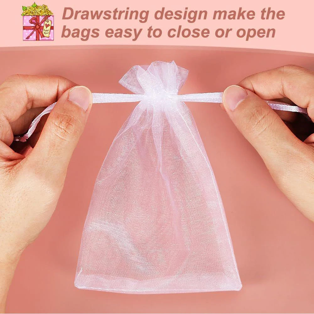 50pcs/Lot Organza Drawstring Jewelry Small Bags for Earring Favor Wrapping Packing Pouch Packaging Wedding Businesses Packaging