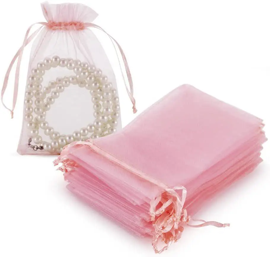 50pcs/Lot Organza Drawstring Jewelry Small Bags for Earring Favor Wrapping Packing Pouch Packaging Wedding Businesses Packaging