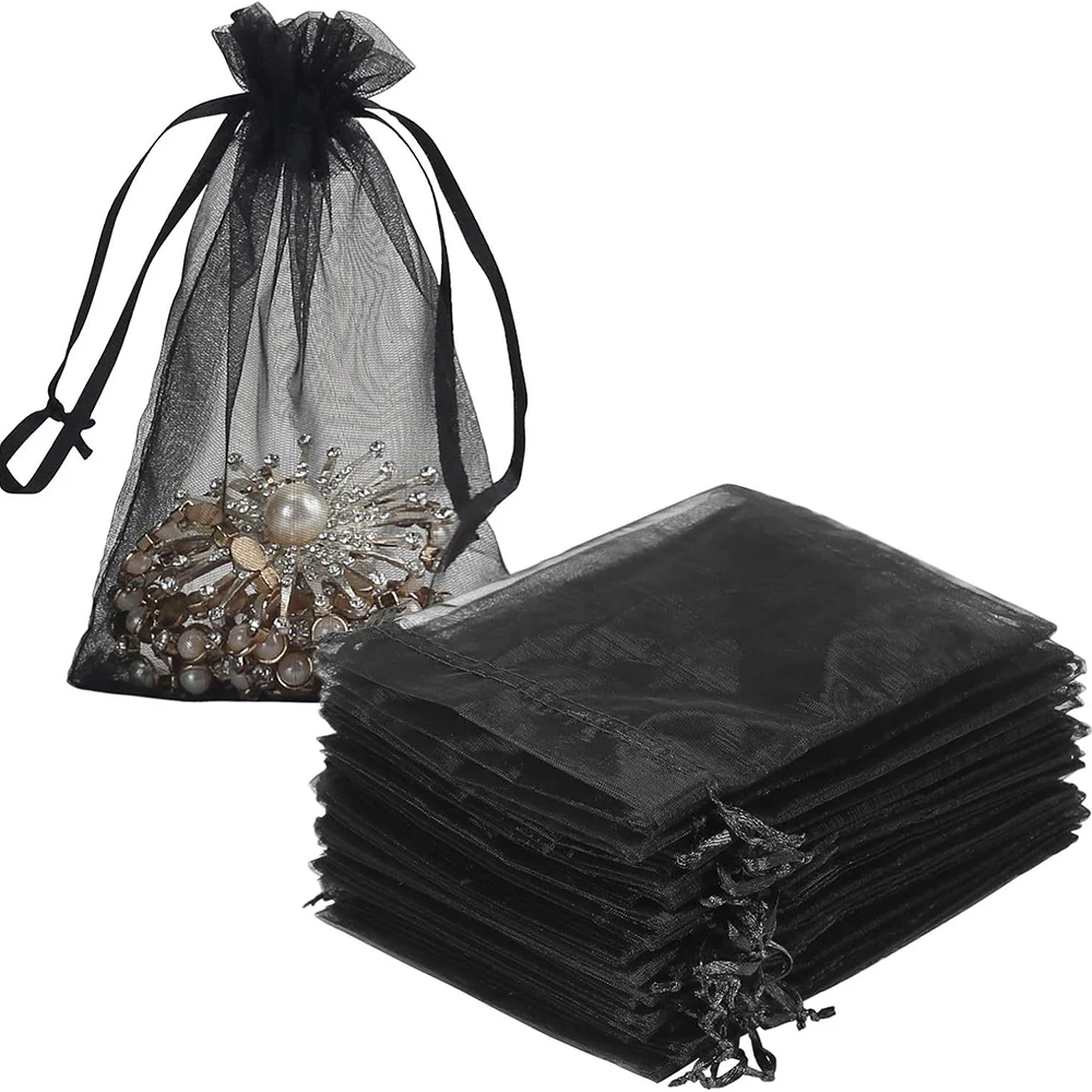 50pcs/Lot Organza Drawstring Jewelry Small Bags for Earring Favor Wrapping Packing Pouch Packaging Wedding Businesses Packaging