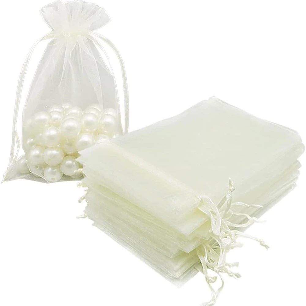 50pcs/Lot Organza Drawstring Jewelry Small Bags for Earring Favor Wrapping Packing Pouch Packaging Wedding Businesses Packaging