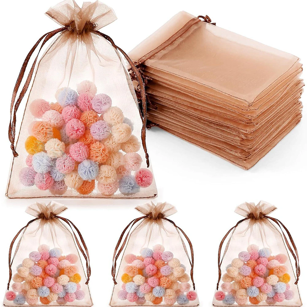 50pcs/Lot Organza Drawstring Jewelry Small Bags for Earring Favor Wrapping Packing Pouch Packaging Wedding Businesses Packaging