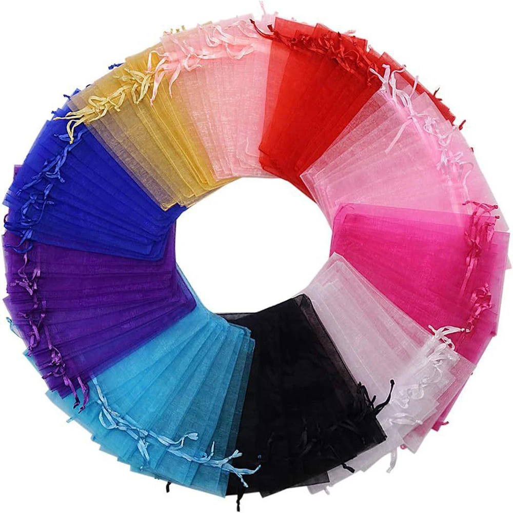 50pcs/Lot Organza Drawstring Jewelry Small Bags for Earring Favor Wrapping Packing Pouch Packaging Wedding Businesses Packaging