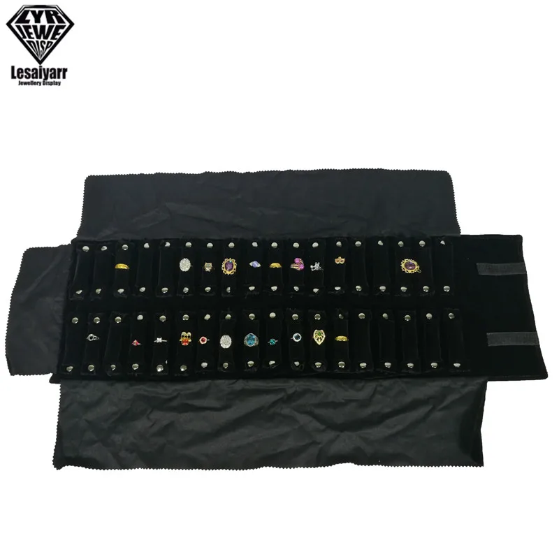 Portable Travel Jewelry Roll Bag Black Velvet Pendant Necklace Bracelet Storage Case Watch Bangle Ring Earring Organizer