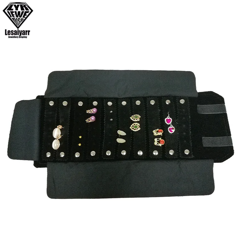 Portable Travel Jewelry Roll Bag Black Velvet Pendant Necklace Bracelet Storage Case Watch Bangle Ring Earring Organizer