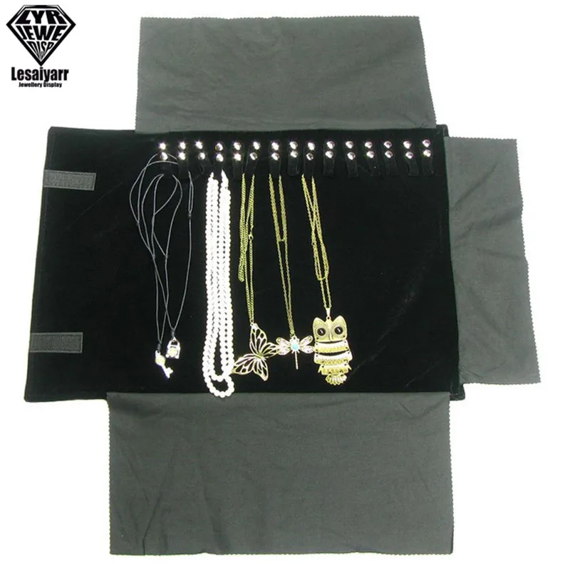 Portable Travel Jewelry Roll Bag Black Velvet Pendant Necklace Bracelet Storage Case Watch Bangle Ring Earring Organizer