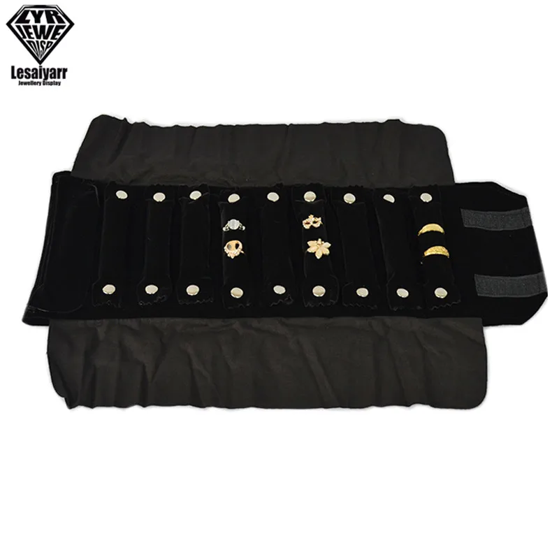Portable Travel Jewelry Roll Bag Black Velvet Pendant Necklace Bracelet Storage Case Watch Bangle Ring Earring Organizer