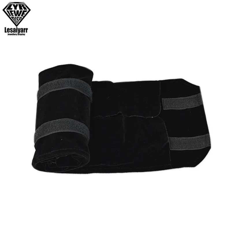 Portable Travel Jewelry Roll Bag Black Velvet Pendant Necklace Bracelet Storage Case Watch Bangle Ring Earring Organizer