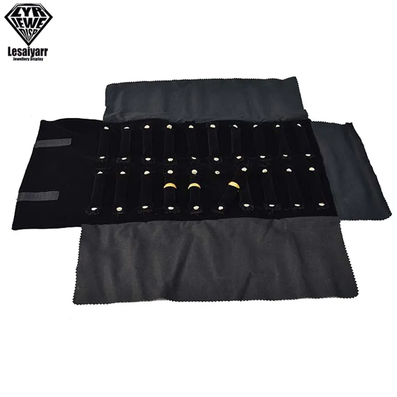 Portable Travel Jewelry Roll Bag Black Velvet Pendant Necklace Bracelet Storage Case Watch Bangle Ring Earring Organizer