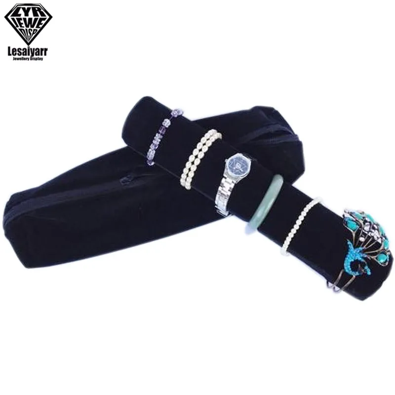 Portable Travel Jewelry Roll Bag Black Velvet Pendant Necklace Bracelet Storage Case Watch Bangle Ring Earring Organizer