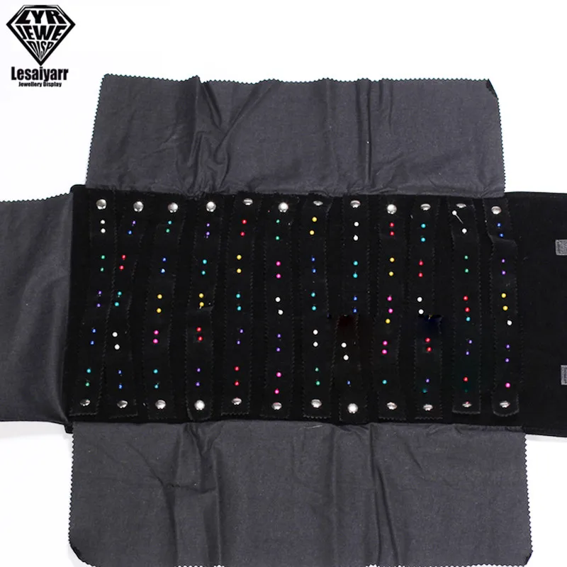 Portable Travel Jewelry Roll Bag Black Velvet Pendant Necklace Bracelet Storage Case Watch Bangle Ring Earring Organizer
