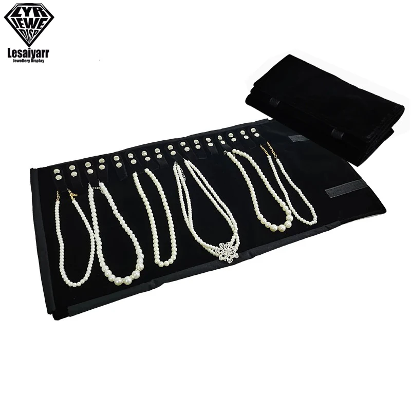 Portable Travel Jewelry Roll Bag Black Velvet Pendant Necklace Bracelet Storage Case Watch Bangle Ring Earring Organizer