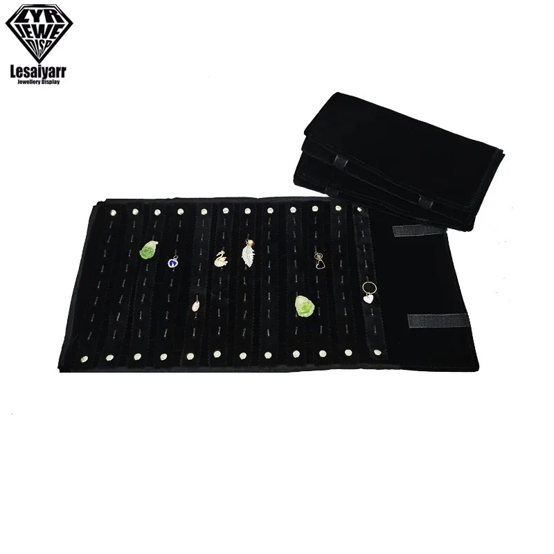 Portable Travel Jewelry Roll Bag Black Velvet Pendant Necklace Bracelet Storage Case Watch Bangle Ring Earring Organizer