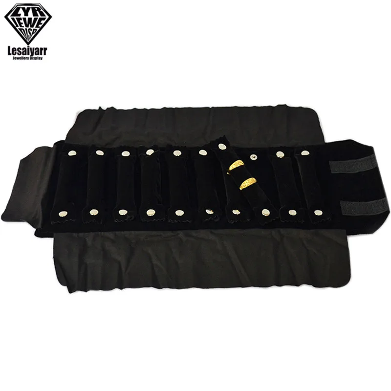 Portable Travel Jewelry Roll Bag Black Velvet Pendant Necklace Bracelet Storage Case Watch Bangle Ring Earring Organizer