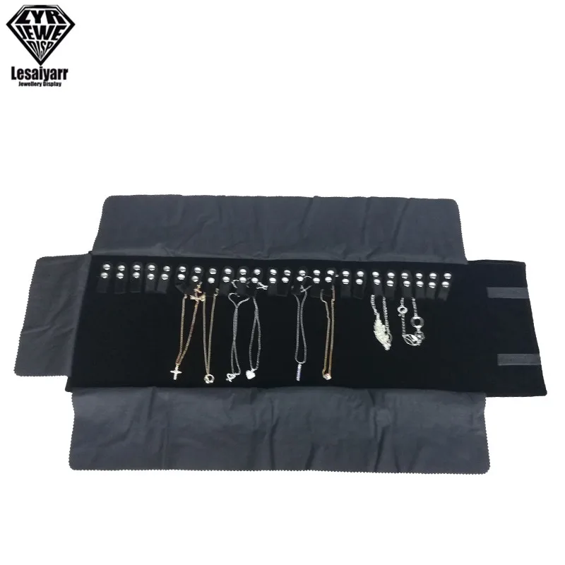Portable Travel Jewelry Roll Bag Black Velvet Pendant Necklace Bracelet Storage Case Watch Bangle Ring Earring Organizer