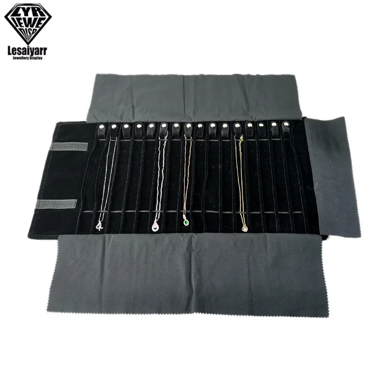Portable Travel Jewelry Roll Bag Black Velvet Pendant Necklace Bracelet Storage Case Watch Bangle Ring Earring Organizer