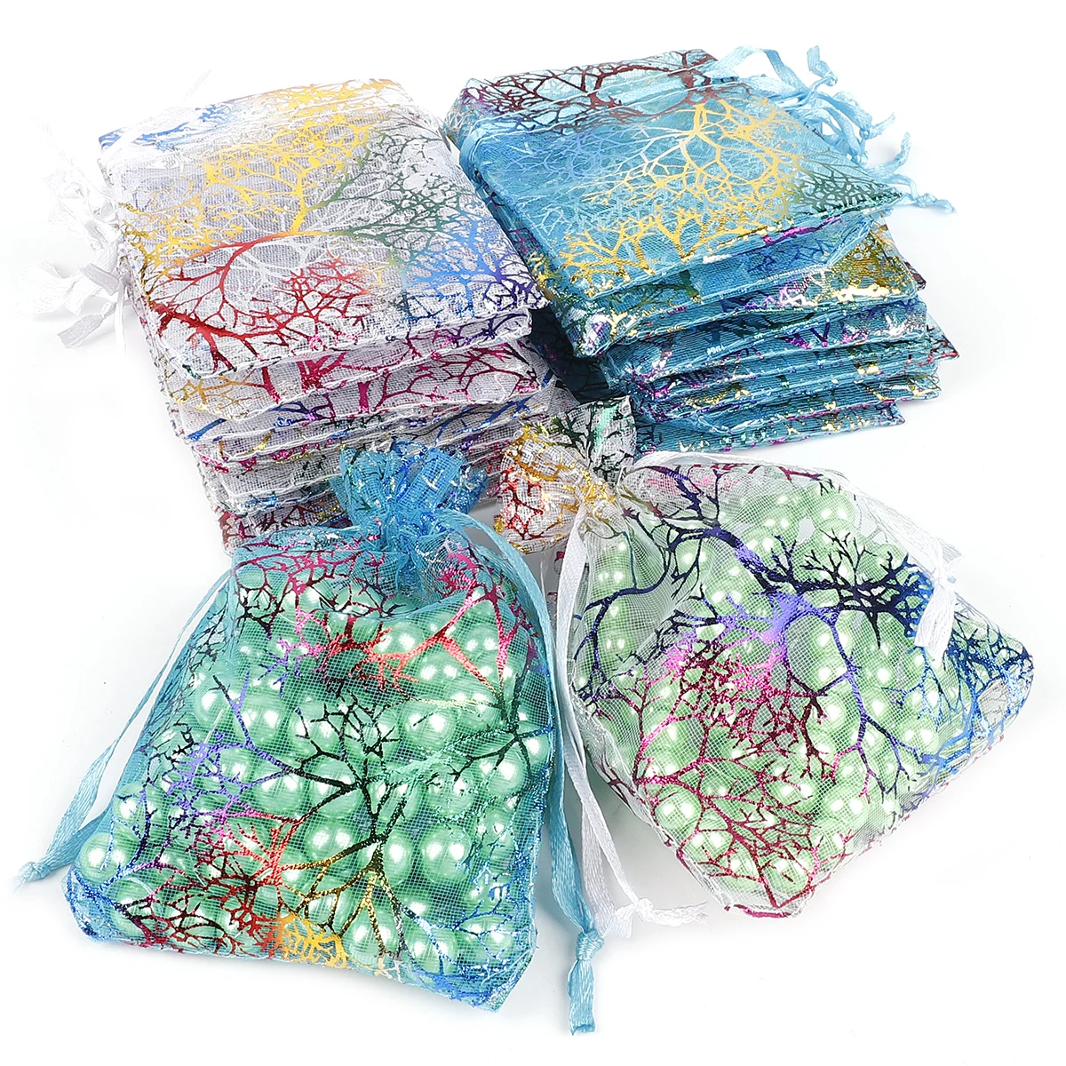 Wholesale 10/20/50Pcs Drawstring Organza Bags White Colorful Jewelry Packaging Bags Wedding Party Jewelry Beads Gift Pouches