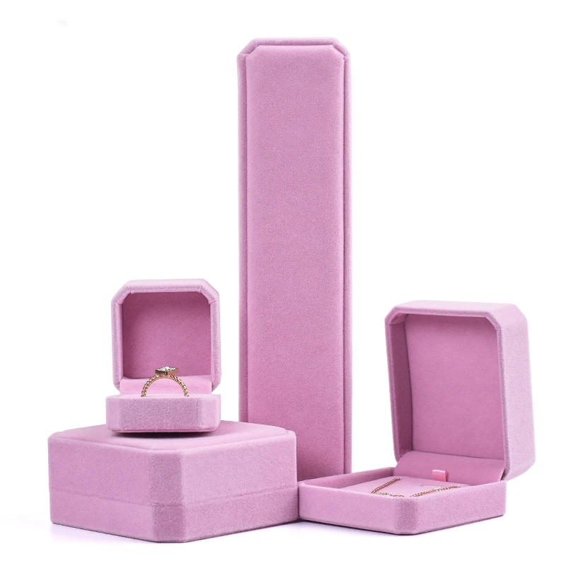 Pink Velvet Octagon Jewelry Box Necklaces Pendants Bracelets Box Rings Earrings Box Jewelry Storage Display Jewelry Package Case