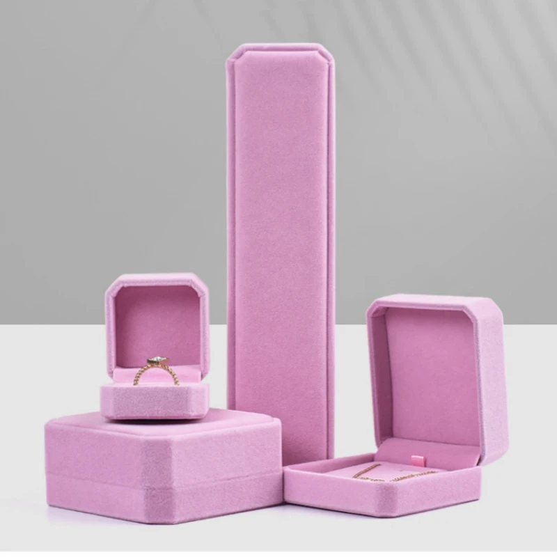 Pink Velvet Octagon Jewelry Box Necklaces Pendants Bracelets Box Rings Earrings Box Jewelry Storage Display Jewelry Package Case