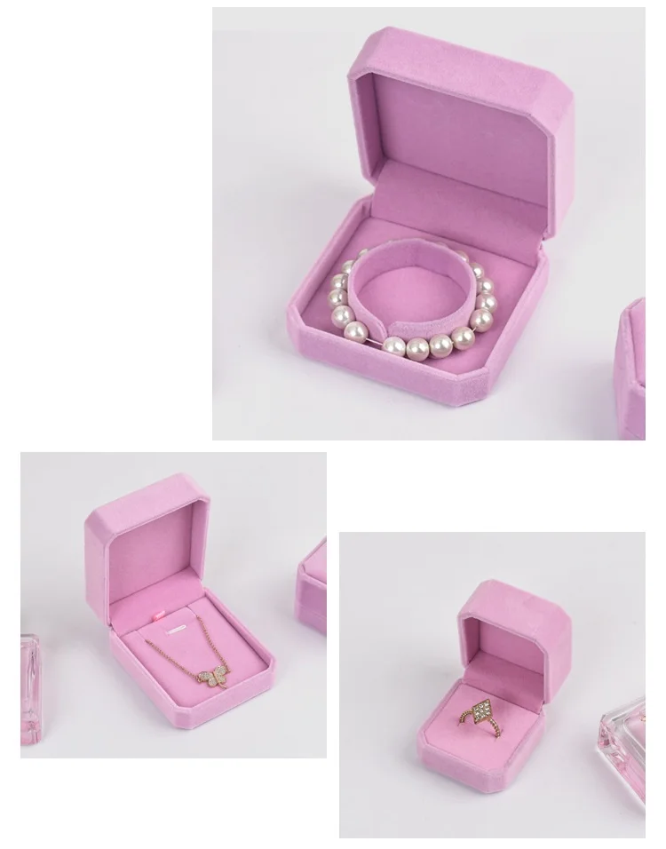 Pink Velvet Octagon Jewelry Box Necklaces Pendants Bracelets Box Rings Earrings Box Jewelry Storage Display Jewelry Package Case