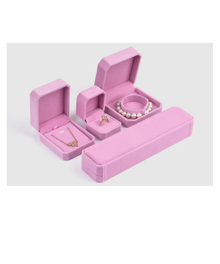Pink Velvet Octagon Jewelry Box Necklaces Pendants Bracelets Box Rings Earrings Box Jewelry Storage Display Jewelry Package Case