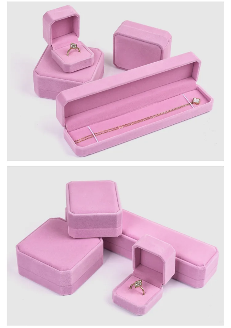 Pink Velvet Octagon Jewelry Box Necklaces Pendants Bracelets Box Rings Earrings Box Jewelry Storage Display Jewelry Package Case
