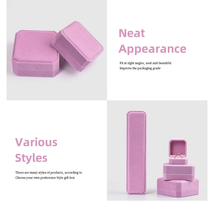 Pink Velvet Octagon Jewelry Box Necklaces Pendants Bracelets Box Rings Earrings Box Jewelry Storage Display Jewelry Package Case