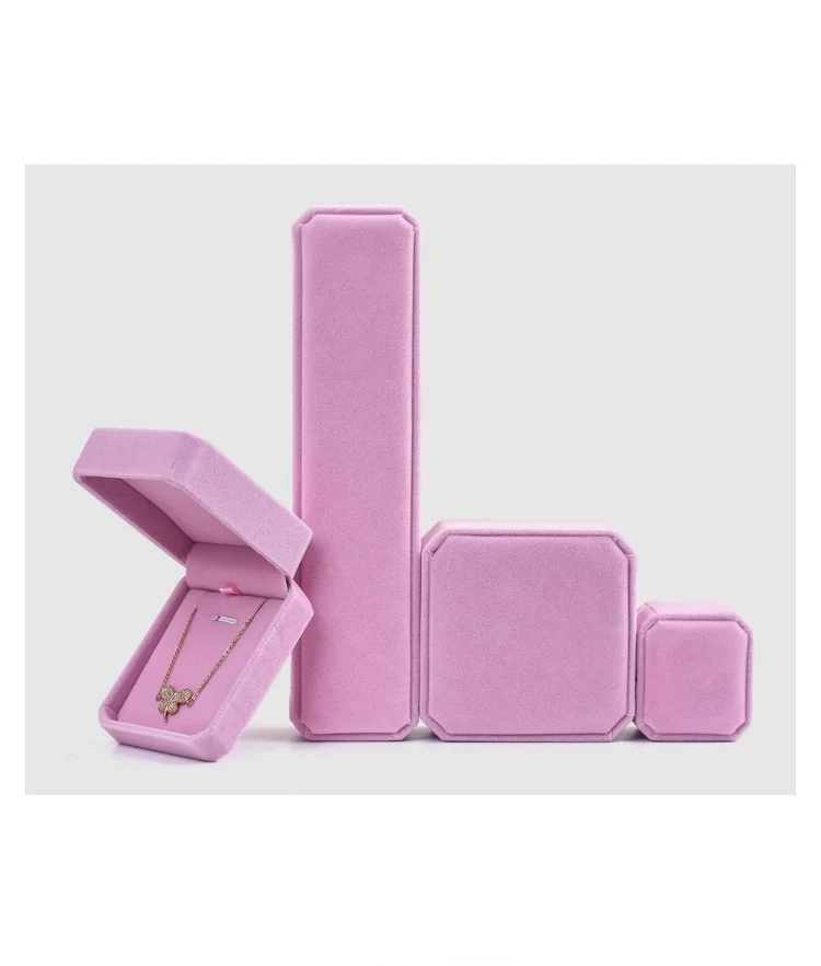 Pink Velvet Octagon Jewelry Box Necklaces Pendants Bracelets Box Rings Earrings Box Jewelry Storage Display Jewelry Package Case