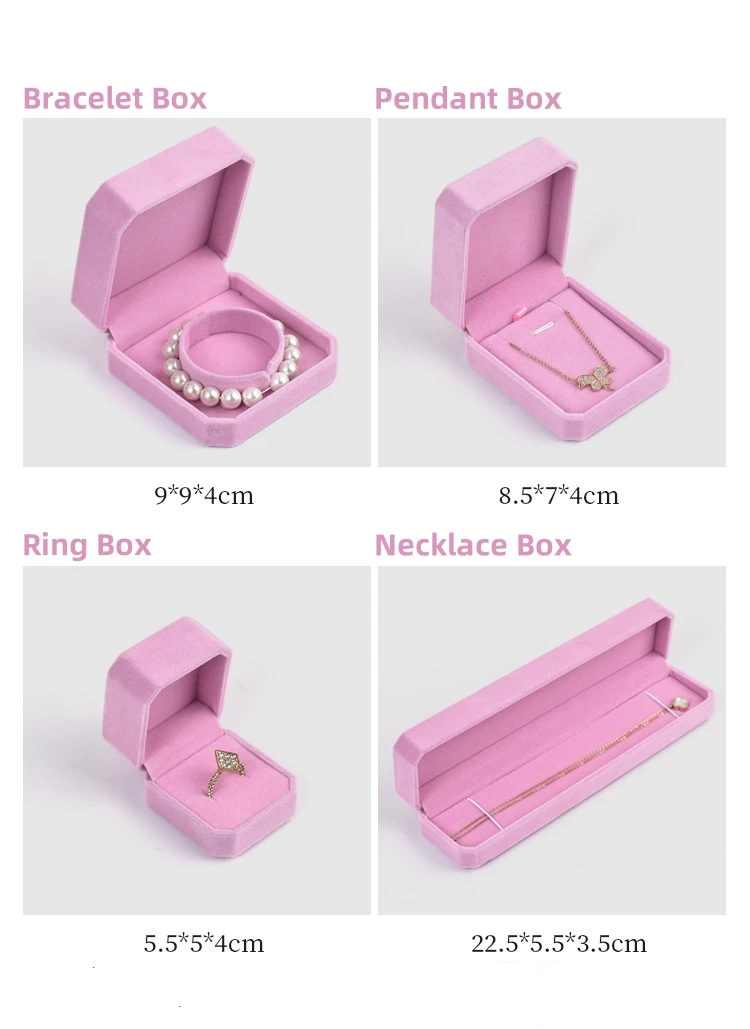 Pink Velvet Octagon Jewelry Box Necklaces Pendants Bracelets Box Rings Earrings Box Jewelry Storage Display Jewelry Package Case