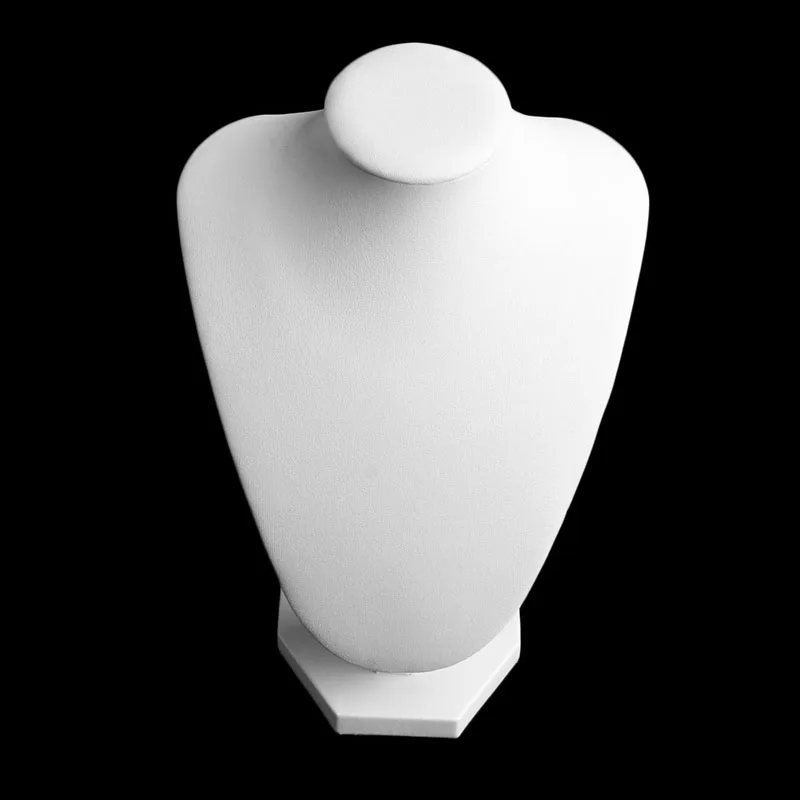 White Jewelry Bust Necklace Display Stand Trade Show Holder with Faux Leather