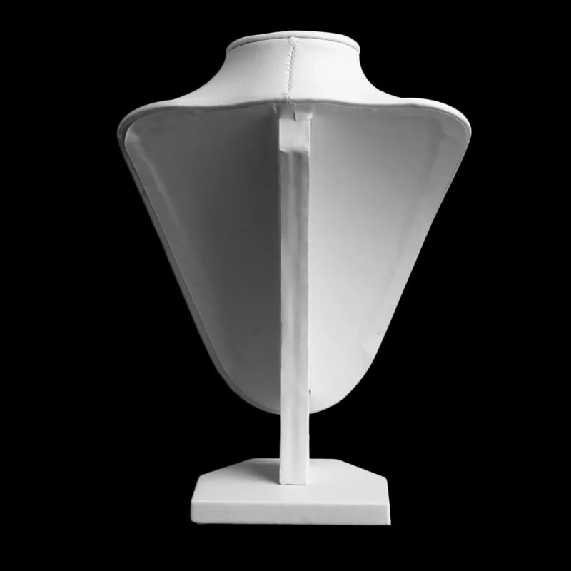 White Jewelry Bust Necklace Display Stand Trade Show Holder with Faux Leather