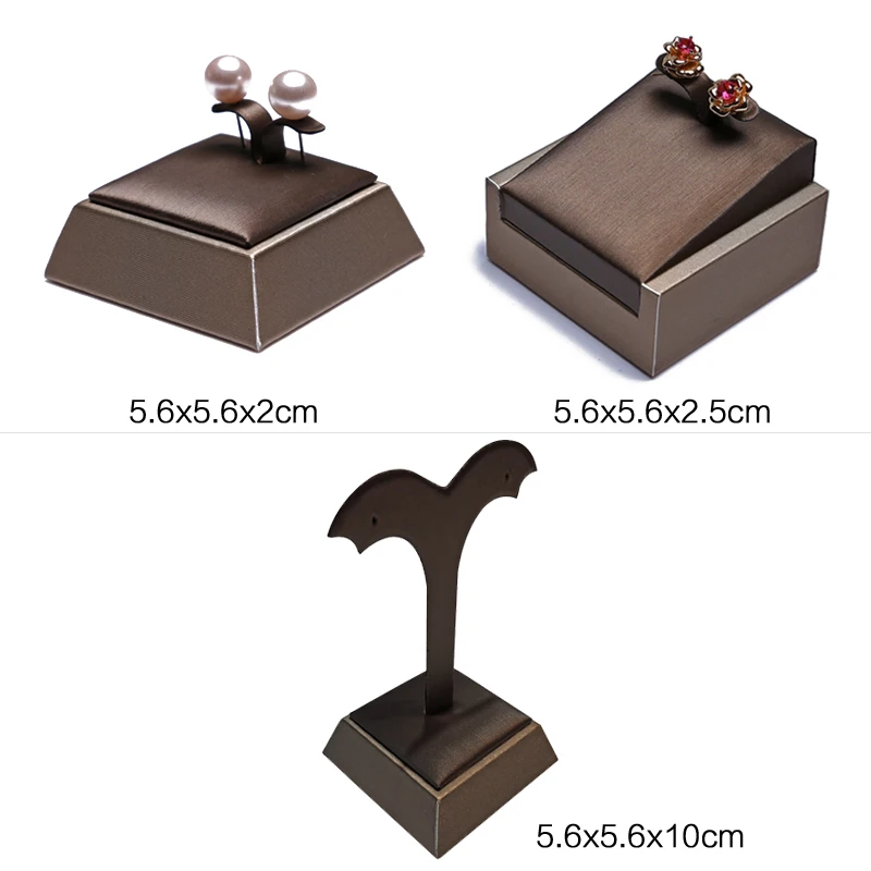Brown PU Ring Earrings Pendant Necklace Jewelry Display Stand Set Tray Bangle Bracelet Storage Case Holder Organizer Kit