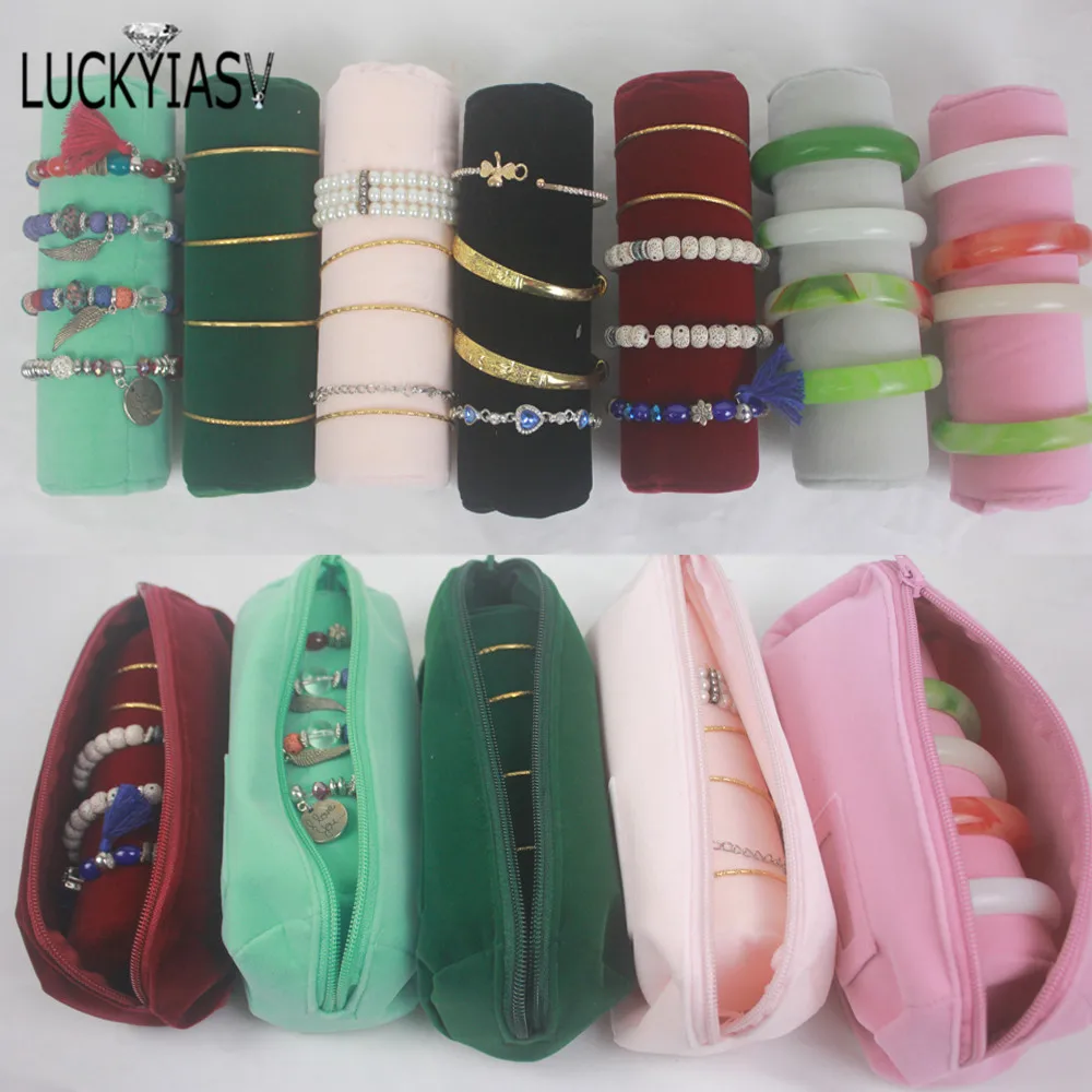 Velvet Jewelry Roll Bag for Bracelet Bangles Watches Great Jewelry Organizer for Travel Mini Storage Jewellery Bag