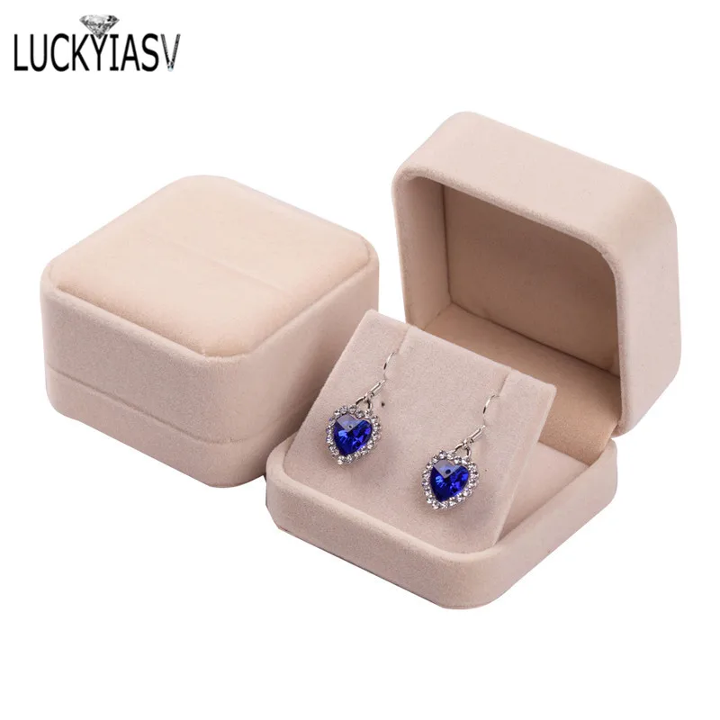 Velvet Jewelry Storage Boxes Earrings Pendant Jewelry Box Velvet Case Earrings Plastic Display Box 7*7*4cm