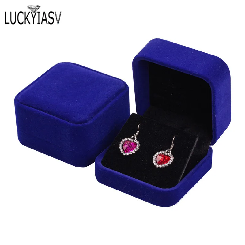 Velvet Jewelry Storage Boxes Earrings Pendant Jewelry Box Velvet Case Earrings Plastic Display Box 7*7*4cm