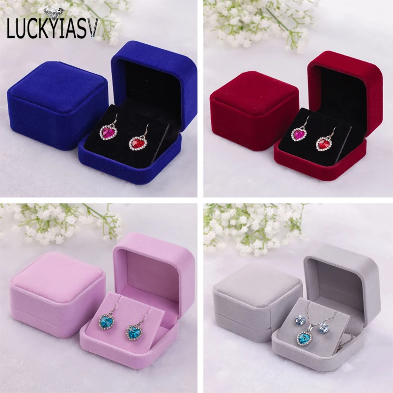 Velvet Jewelry Storage Boxes Earrings Pendant Jewelry Box Velvet Case Earrings Plastic Display Box 7*7*4cm