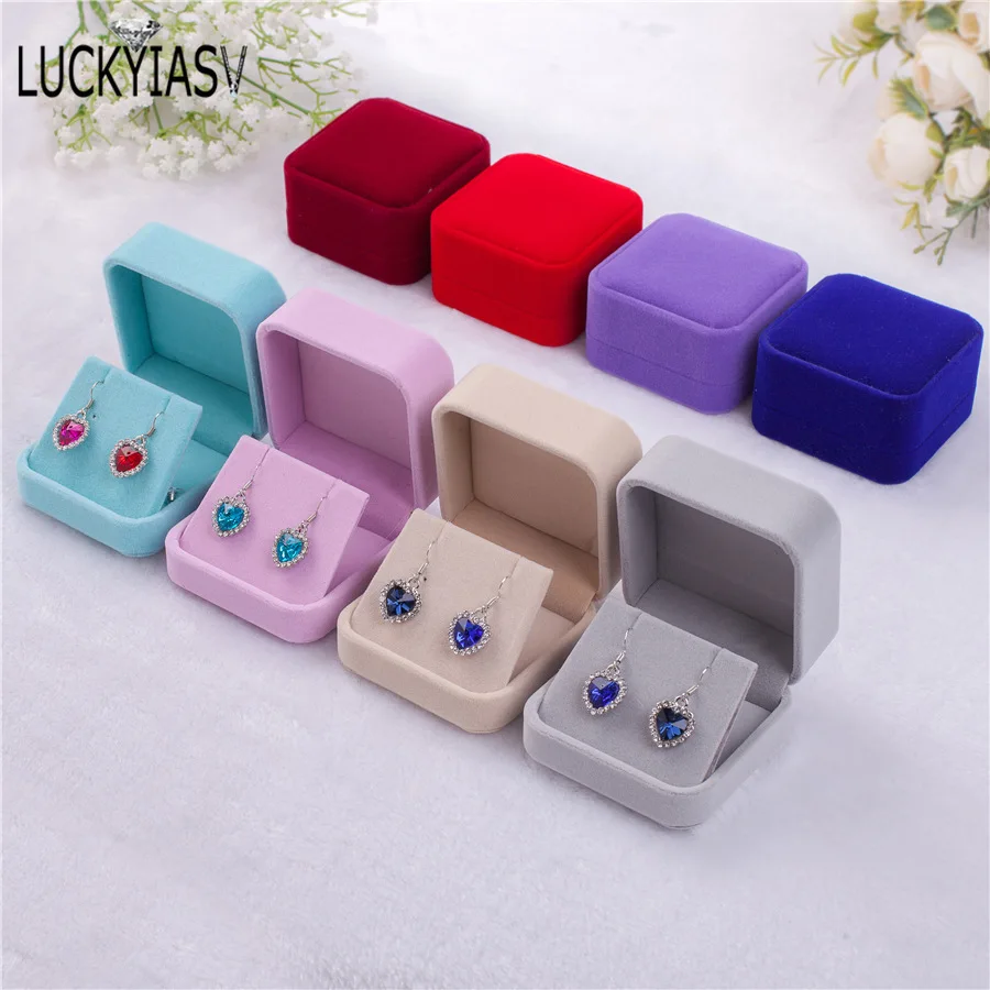 Velvet Jewelry Storage Boxes Earrings Pendant Jewelry Box Velvet Case Earrings Plastic Display Box 7*7*4cm