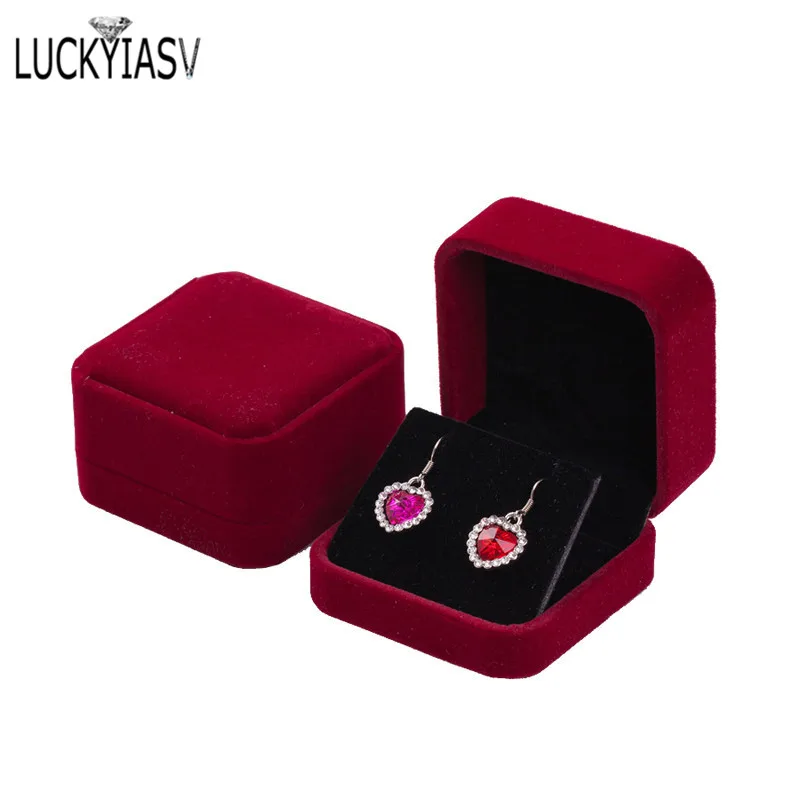 Velvet Jewelry Storage Boxes Earrings Pendant Jewelry Box Velvet Case Earrings Plastic Display Box 7*7*4cm