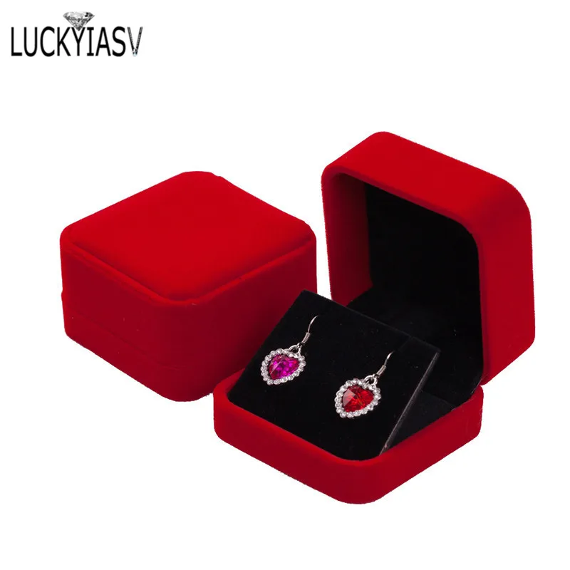 Velvet Jewelry Storage Boxes Earrings Pendant Jewelry Box Velvet Case Earrings Plastic Display Box 7*7*4cm