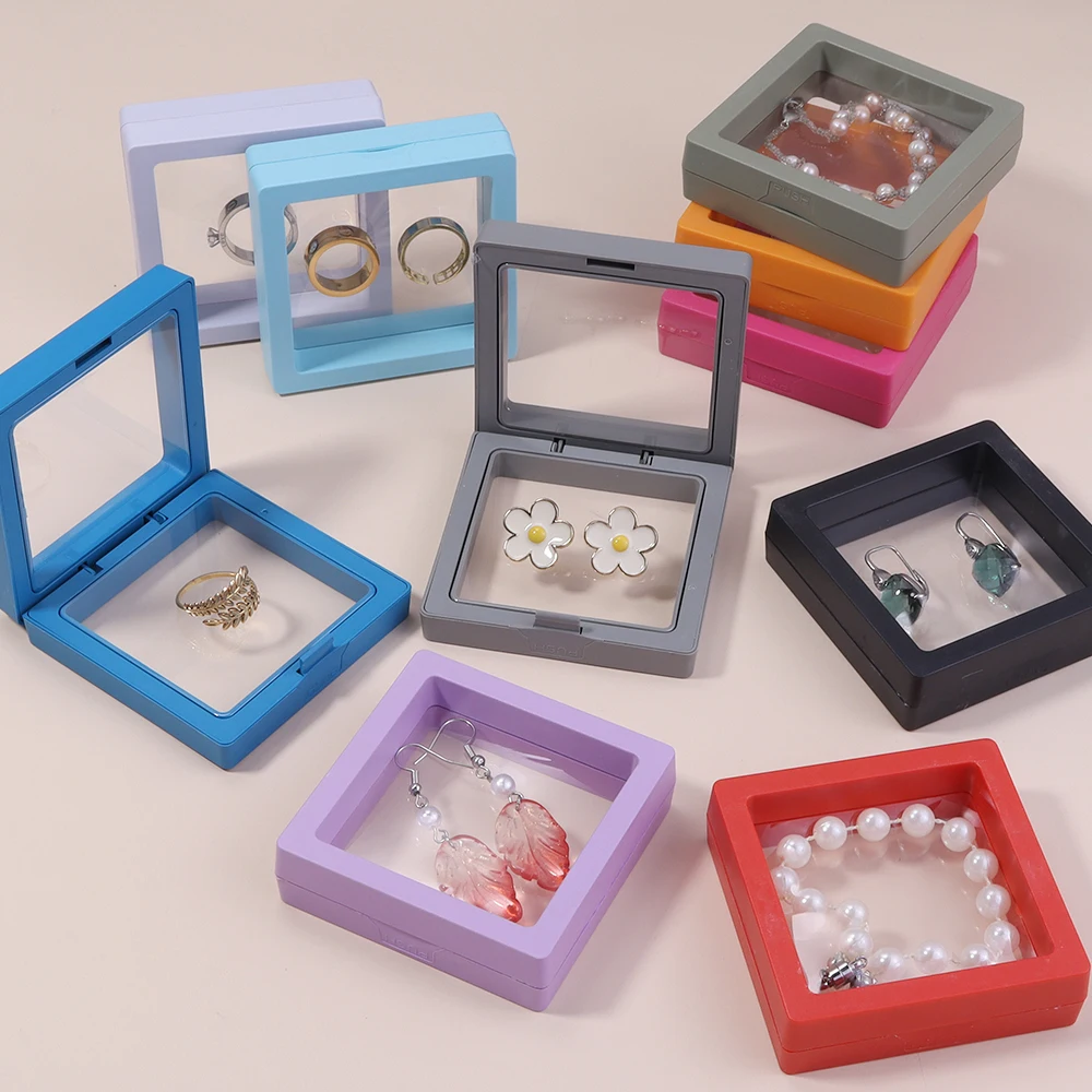 1Pc/Lot PE Film Jewelry Storage Box 3D Floating Display Case for Rings Earrings Necklace Brooch Wedding Gift Jewelry Organizer