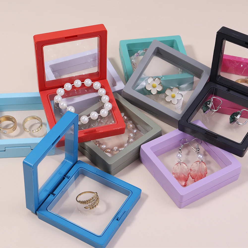 1Pc/Lot PE Film Jewelry Storage Box 3D Floating Display Case for Rings Earrings Necklace Brooch Wedding Gift Jewelry Organizer